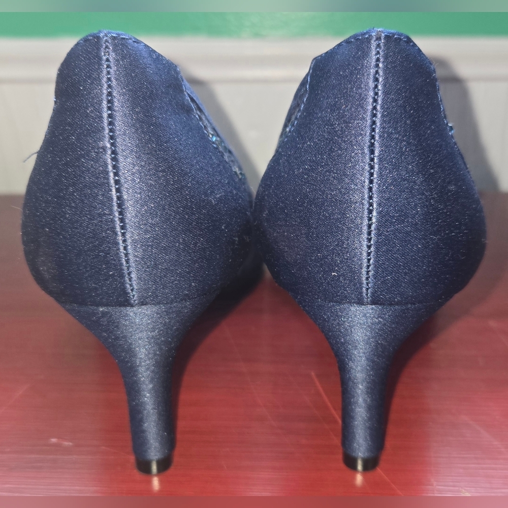 Adrianna Papell Jamie Peep Toe Blue Mesh Rhinestone Embellishment Kitten Heel 10 - Picture 3 of 5